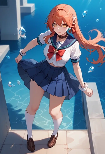 sailor, uniform, high ponytail, hair flower - AI generated anime art