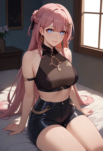 leather,shorts,crop top, asta, star rail - AI generated anime art