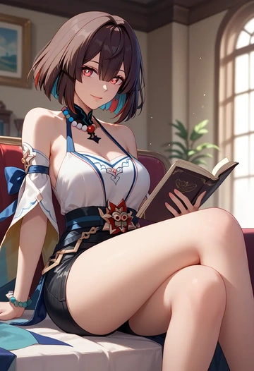 leather,shorts, xueyi, star rail - AI generated anime art