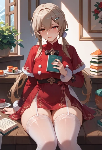 Christmas,sexy, stockings,, qingque, star rail - AI generated anime art