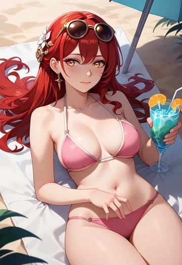 bikini, himeko, star rail - AI generated anime art