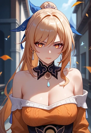 orange,sweater,choker, jingliu, star rail - AI generated anime art