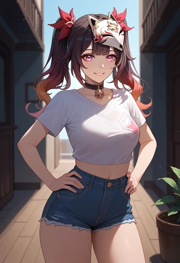 denim shorts, sparkle, star rail - AI generated anime art