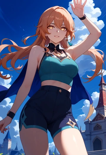 athletic,shorts,sexy, high ponytail, hair flower - AI generated anime art