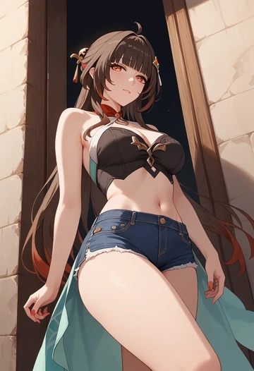 shorts,sexy, lingsha, star rail - AI generated anime art