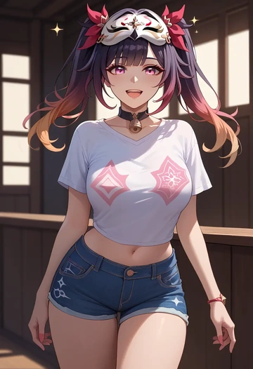 denim shorts, sparkle, star rail - AI generated anime art