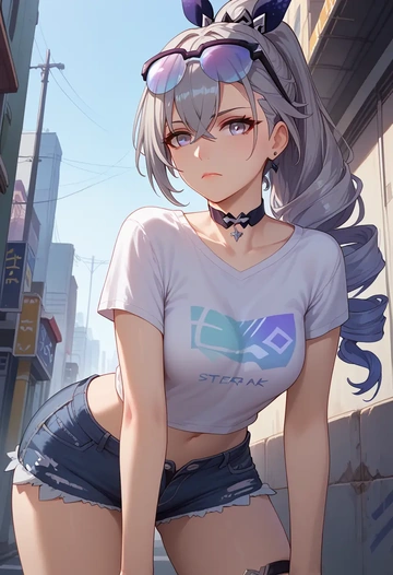 denim shorts, silver wolf, star rail - AI generated anime art