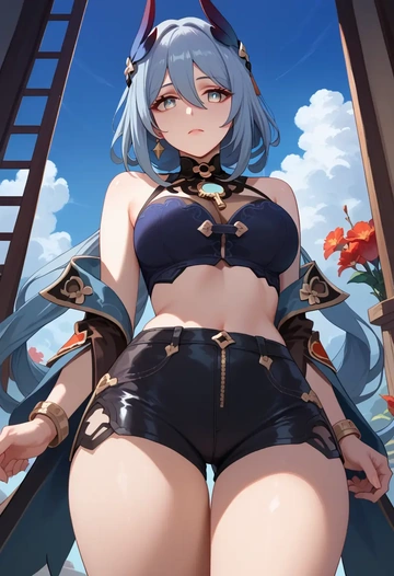 leather,shorts,crop top, hanya, star rail - AI generated anime art