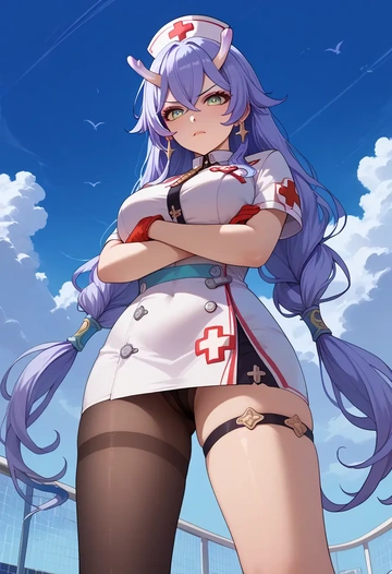 nurse pantyhose,mini skirt, sexy, bailu, star rail - AI generated anime art