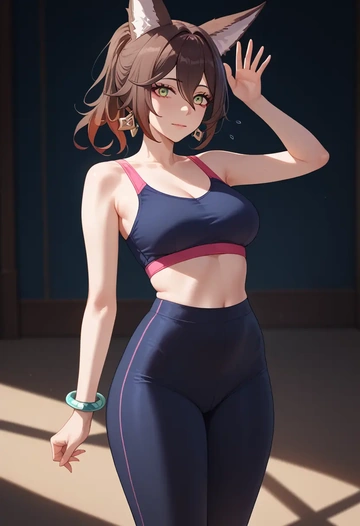 yoga shorts, bra, tingyun, star rail - AI generated anime art