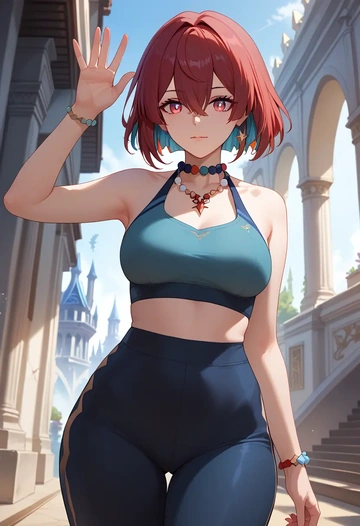 yoga shorts, bra, xueyi, star rail - AI generated anime art