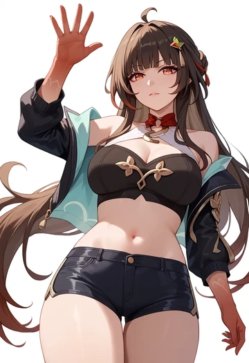 leather,shorts,crop top, lingsha, star rail - AI generated anime art