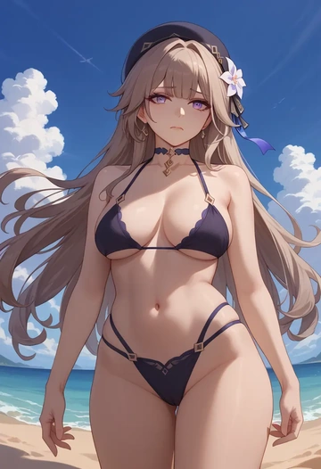 black bikini, herta, star rail - AI generated anime art