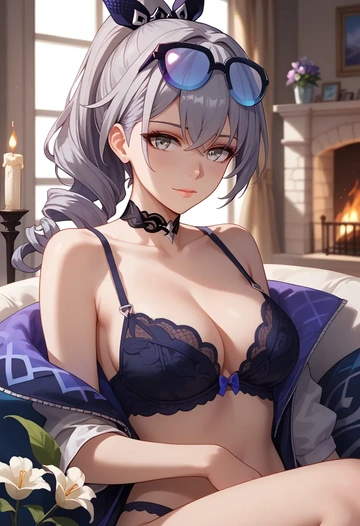 lingerie, silver wolf, star rail - AI generated anime art