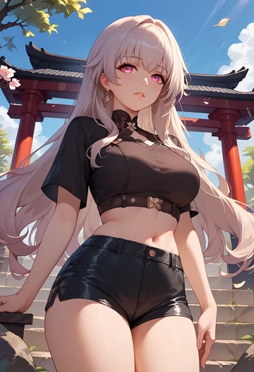 leather,shorts,crop top, clara, star rail - AI generated anime art