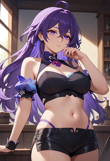 leather,shorts,crop top, seele, star rail - AI generated anime art