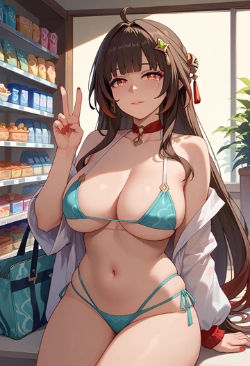 tiny bikini,sexy, lingsha, star rail - AI generated anime art