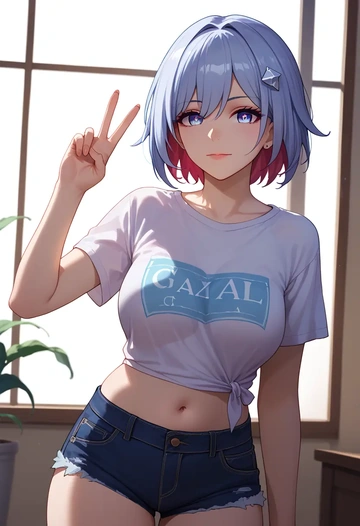 denim shorts, topaz, star rail - AI generated anime art