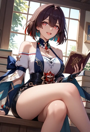 leather,shorts, xueyi, star rail - AI generated anime art