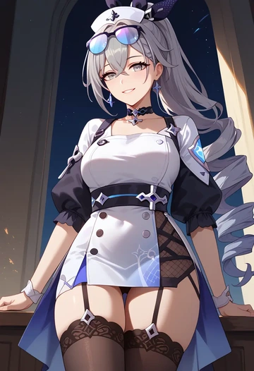 nurse pantyhose,mini skirt, sexy, silver wolf, star rail - AI generated anime art