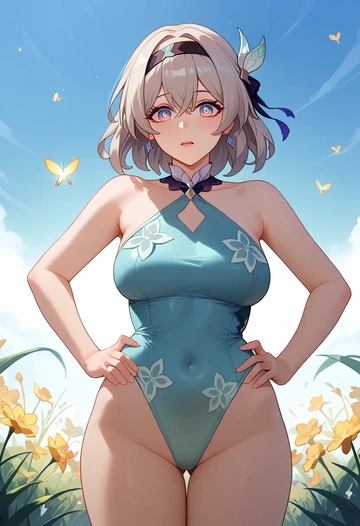 swimsuit,floral print, firefly, star rail - AI generated anime art