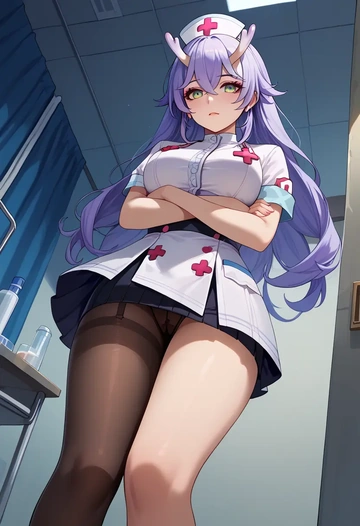 nurse pantyhose,mini skirt, sexy, bailu, star rail - AI generated anime art