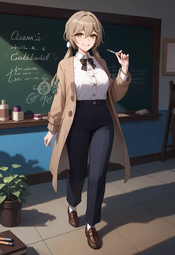 teacher, sweater, qingque, star rail - AI generated anime art