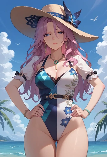 swimsuit,floral print, jade, star rail - AI generated anime art