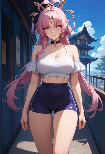 yoga shorts, fu xuan, star rail - AI generated anime art