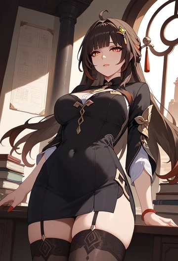 secretary, stockings, lingsha, star rail - AI generated anime art