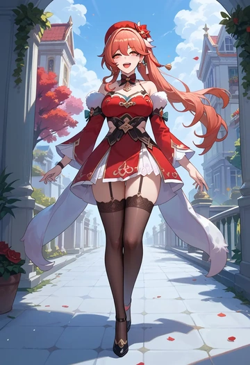 Christmas,sexy, stockings,, high ponytail, hair flower - AI generated anime art