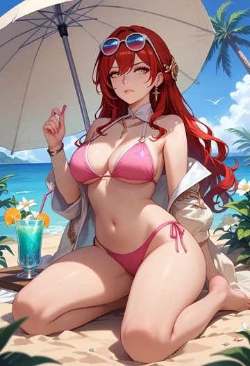 bikini, himeko, star rail - AI generated anime art