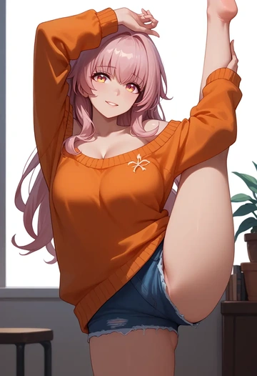 orange,sweater, clara, star rail - AI generated anime art