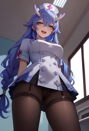 nurse pantyhose,mini skirt, sexy, bailu, star rail - AI generated anime art