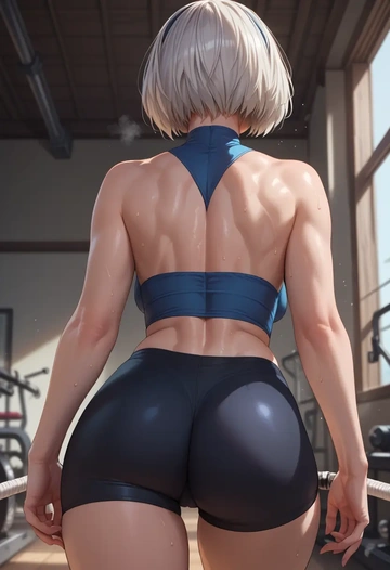 nier_automata,2b_(nier_automata),yoga shorts  - AI generated anime art