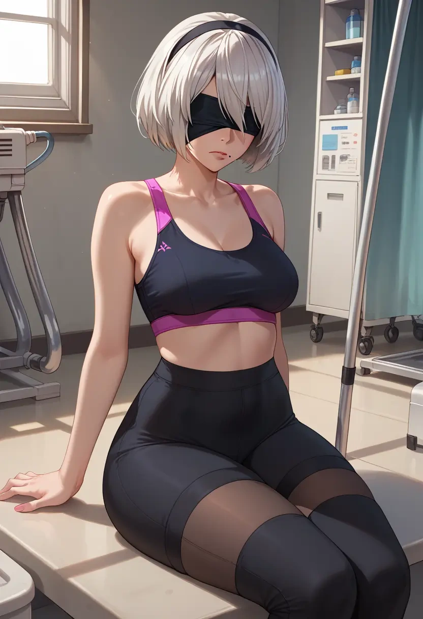 nier_automata,2b_(nier_automata),yoga shorts, bra  - 