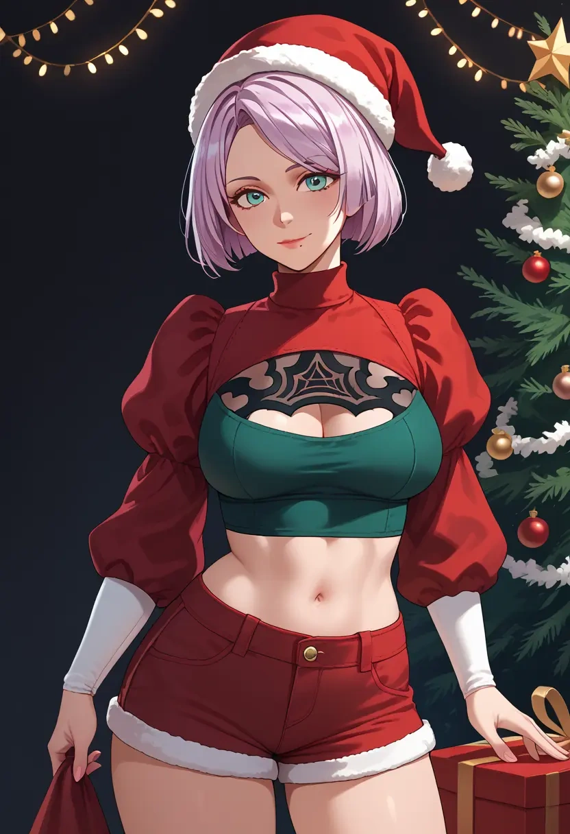 nier_automata,2b_(nier_automata),Christmas,red velvet shorts  - 