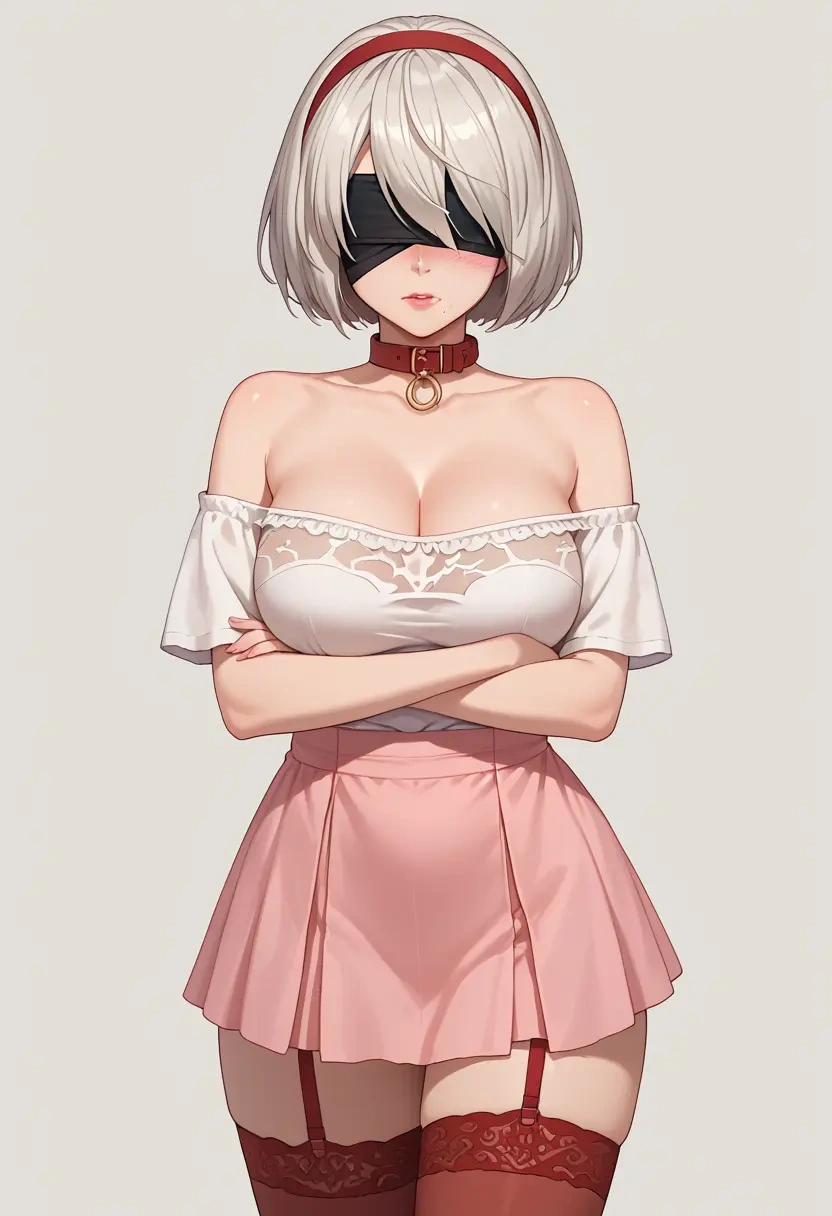 nier_automata,2b_(nier_automata),collar,oversized,Thigh garters  - 