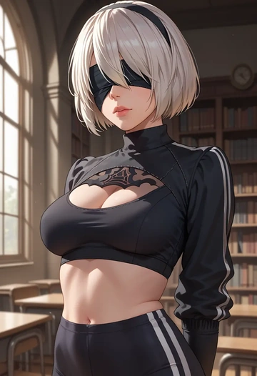 nier_automata,2b_(nier_automata),athletic,track suit  - AI generated anime art