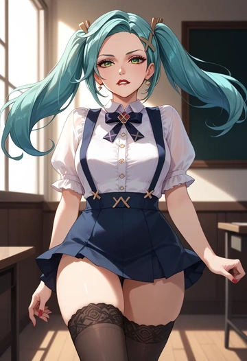 genshin impact,Faruzan,secretary,stockings  - AI generated anime art