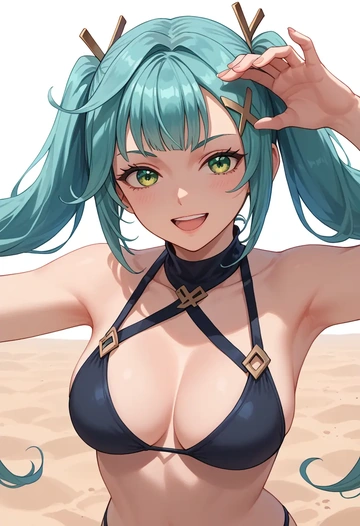 genshin impact,Faruzan,black bikini  - AI generated anime art