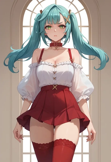 genshin impact,Faruzan,collar,oversized,Thigh garters  - AI generated anime art