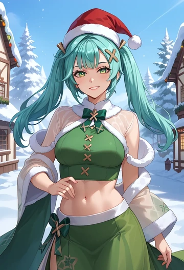 genshin impact,Faruzan,Christmas,dress  - AI generated anime art