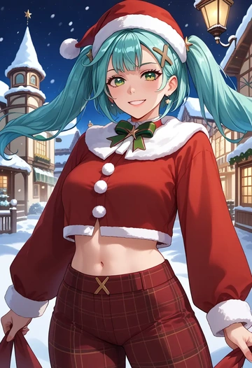 genshin impact,Faruzan,Christmas,plaid trousers  - AI generated anime art