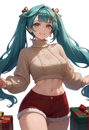 genshin impact,Faruzan,Christmas,red velvet shorts,turtleneck sweater  - AI generated anime art