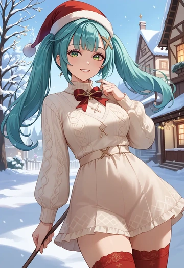 genshin impact,Faruzan,Christmas,sweater dress,stockings  - AI generated anime art