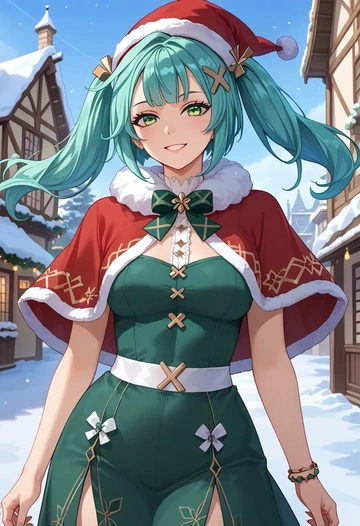 genshin impact,Faruzan,Christmas,dress  - AI generated anime art