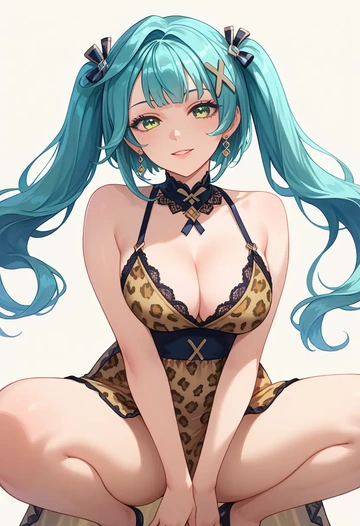 genshin impact,Faruzan,leopard print,silk slip dress  - AI generated anime art