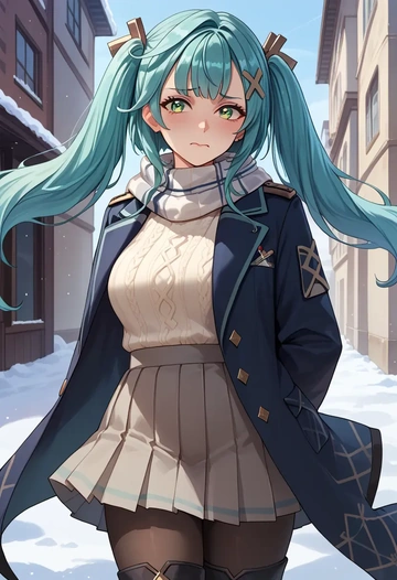 genshin impact,Faruzan,winter,student uniform,puffer coat  - AI generated anime art