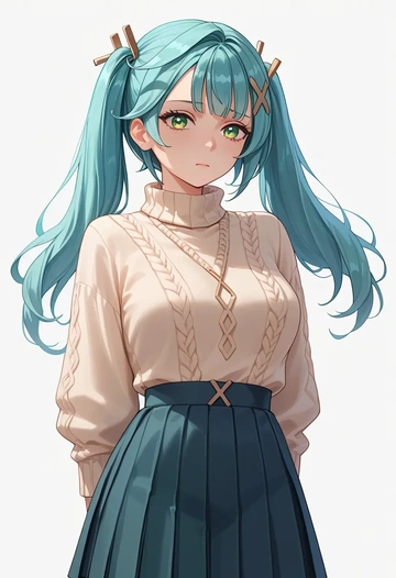 genshin impact,Faruzan,sweater,cropped,pleated midi skirt  - AI generated anime art